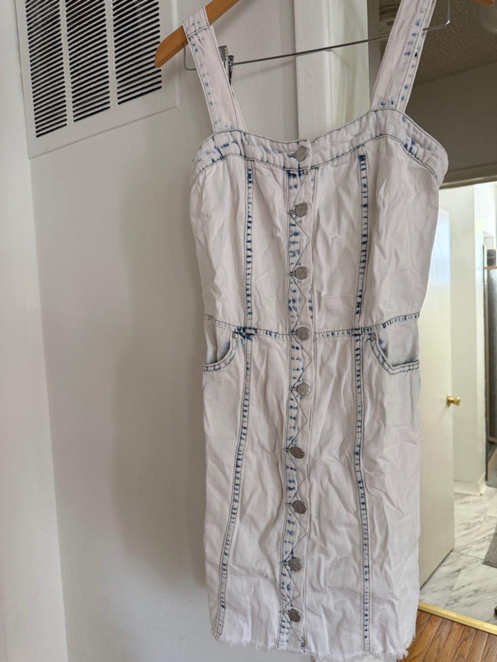 Jessica Simpson White Denim Button-Front Mini Dress with Blue Stitching